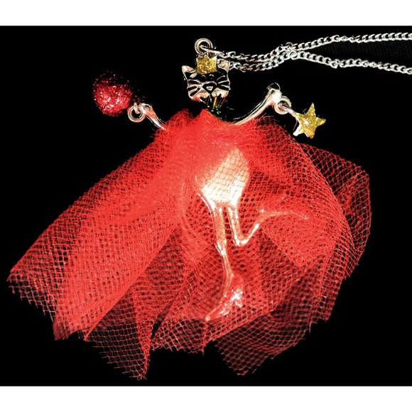 Charming Charlie Christmas Kitty Cat Tutu Heels Necklace Extra Long Holiday New - Picture 1 of 10